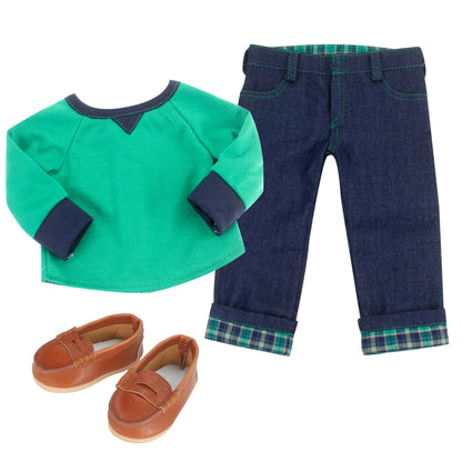 3 Piece Baby Dolls Clothes Set, 18 Inch Baby Boy Doll Green Top