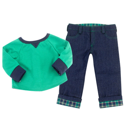 3 Piece Baby Dolls Clothes Set, 18 Inch Baby Boy Doll Green Top