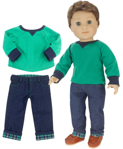 3 Piece Baby Dolls Clothes Set, 18 Inch Baby Boy Doll Green Top