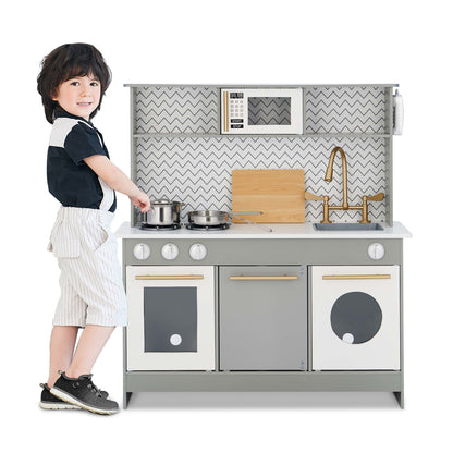 Berlin Modern Wooden Pretend Toy Kitchen With 6 Role Play Accessories TD-12681A