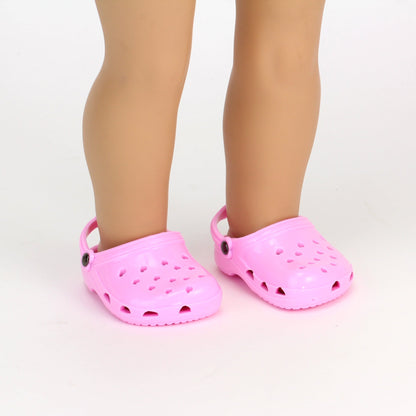 18" Baby Doll Clog Sandals with Heart Cut Outs & Heel Strap, Pink Shoes