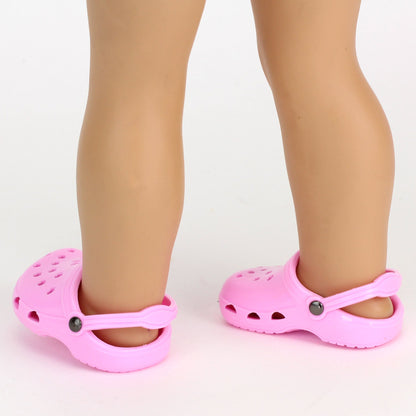 18" Baby Doll Clog Sandals with Heart Cut Outs & Heel Strap, Pink Shoes