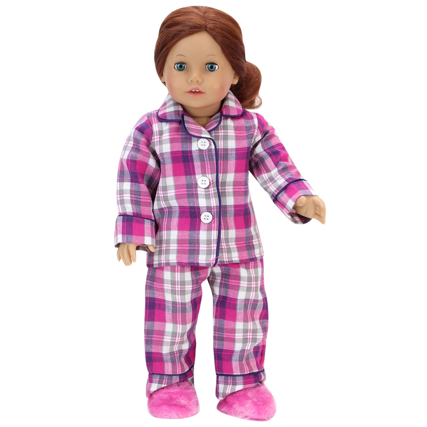 3 Piece Baby Dolls Clothes Set, 18 Inch Doll Flannel Pink Pijama & Slippers