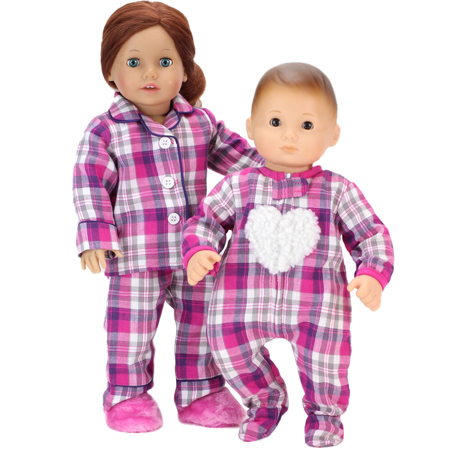 3 Piece Baby Dolls Clothes Set, 18 Inch Doll Flannel Pink Pijama & Slippers