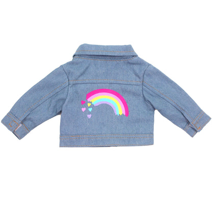 18" Baby Doll Denim Jean Jacket Rainbow Design