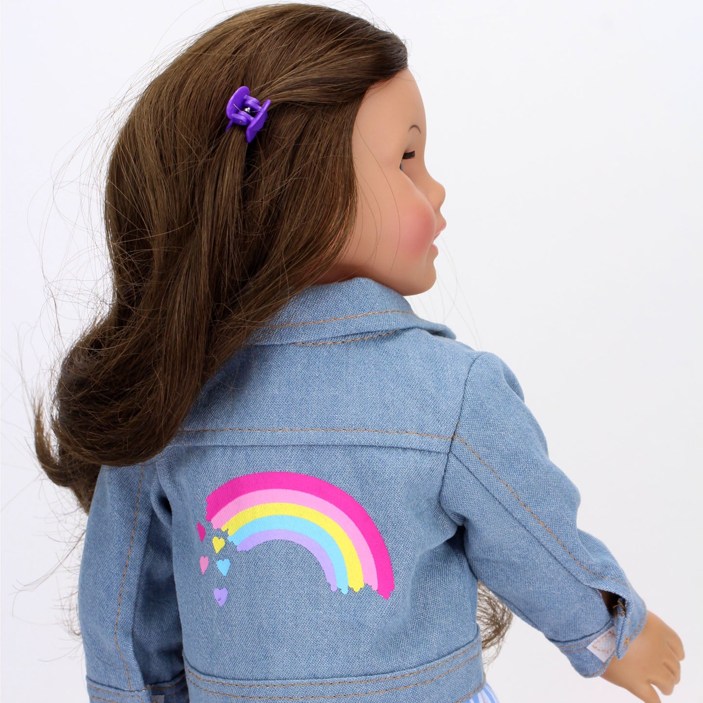 18" Baby Doll Denim Jean Jacket Rainbow Design