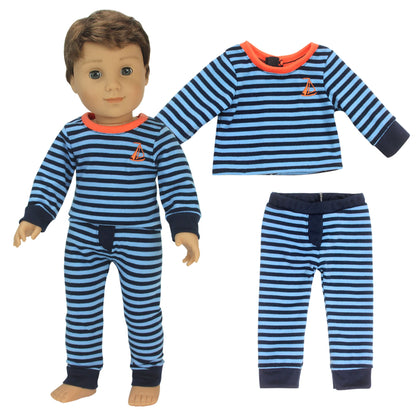 2 Piece Baby Dolls Clothes Set, 18 Inch Baby Boy Doll Blue Striped Pijama Outfit