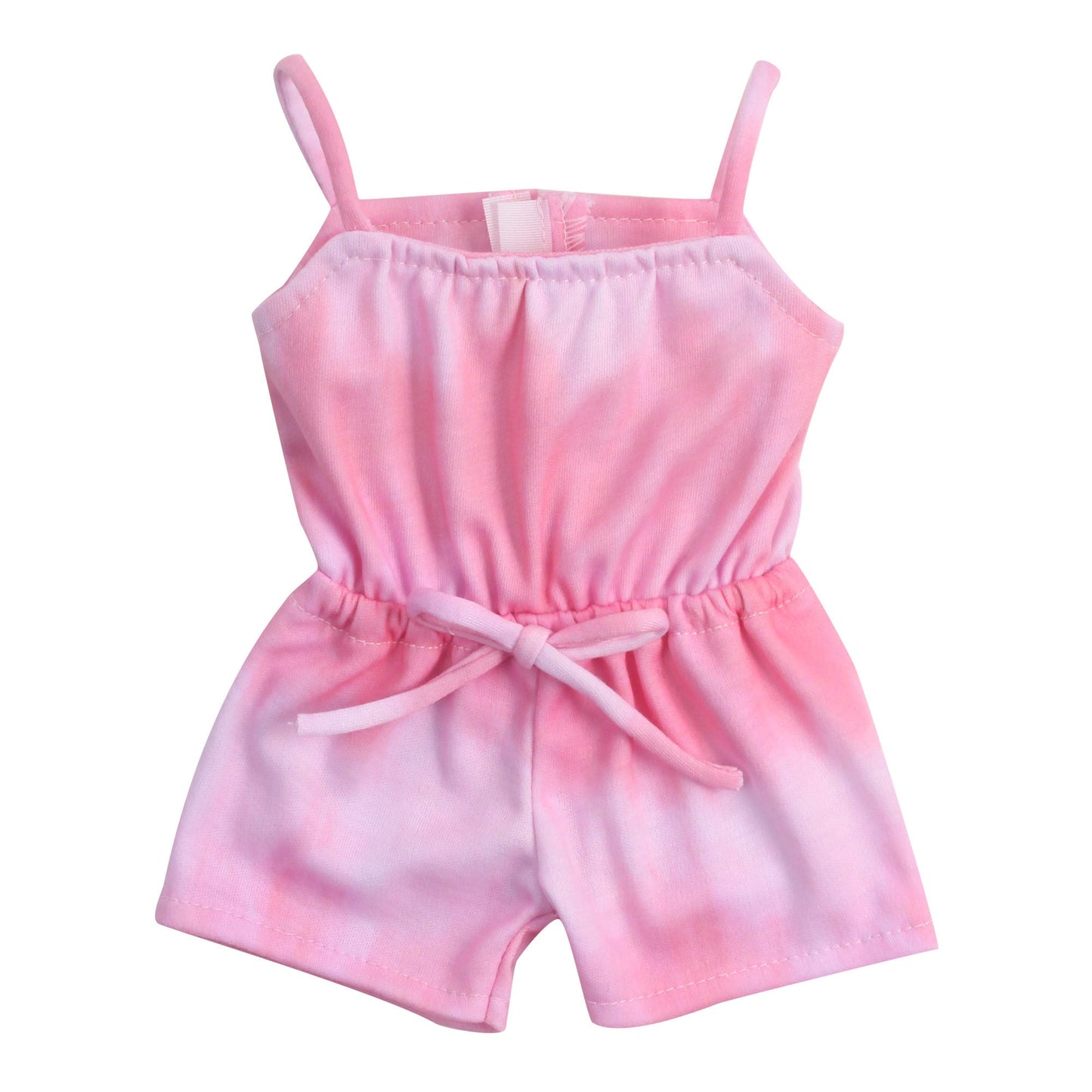 18" Baby Doll Pink Tie Dye Romper with Gathered Waist Outfit Set