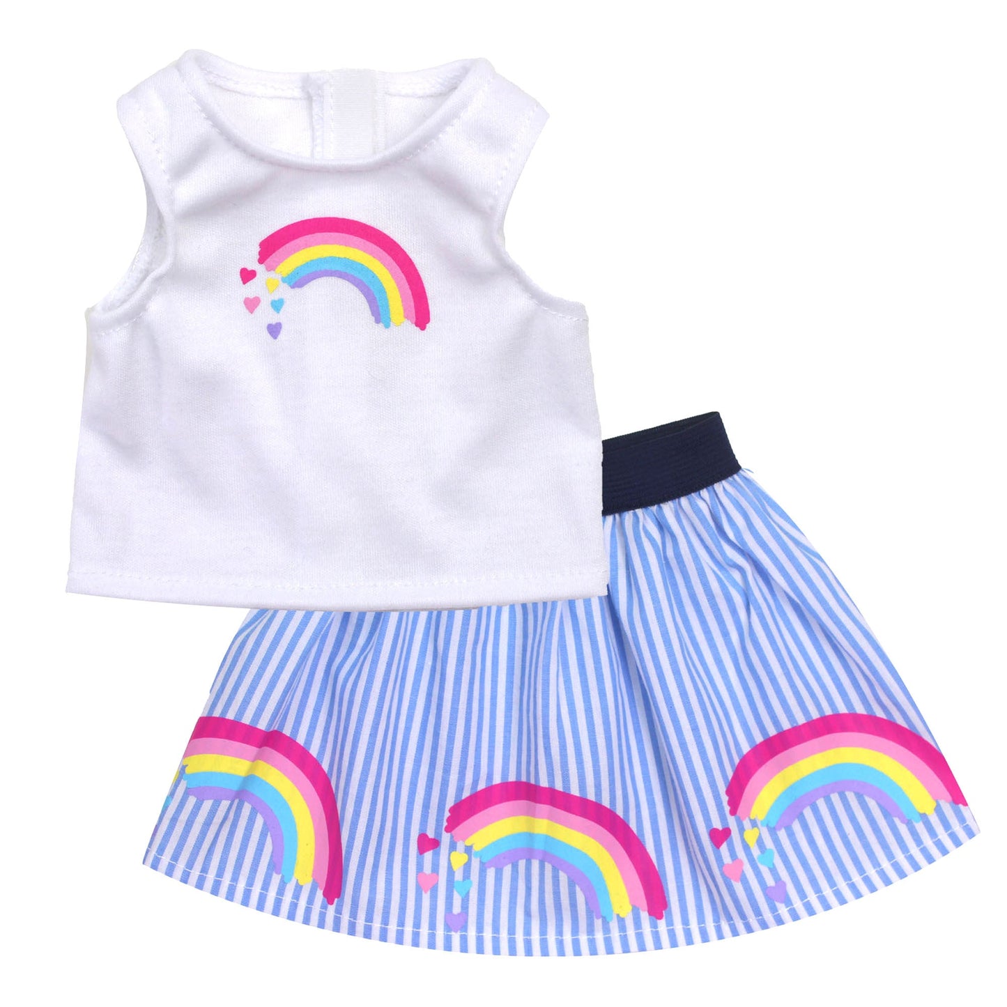 2 Piece Baby Dolls Clothes Set, 18" Doll Rainbow Top & Striped Skirt Outfit