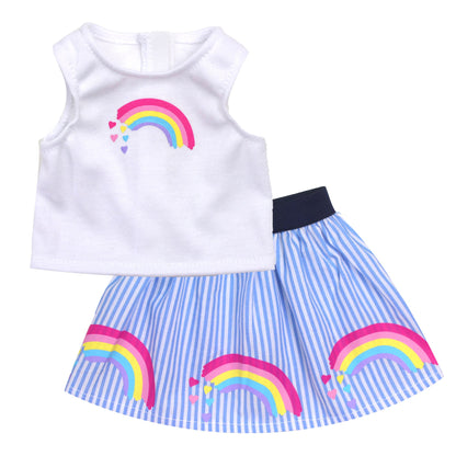 2 Piece Baby Dolls Clothes Set, 18" Doll Rainbow Top & Striped Skirt Outfit