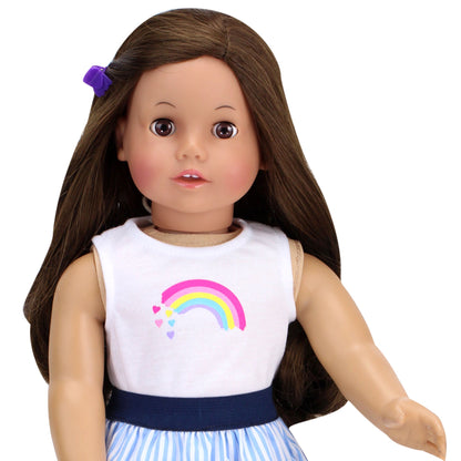 2 Piece Baby Dolls Clothes Set, 18" Doll Rainbow Top & Striped Skirt Outfit