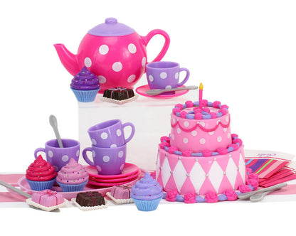 25 Piece Complete Cake & Tea Party Accessories Set Teapot, Teacups 18" Dolls