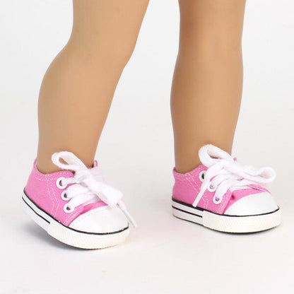 18" Baby Doll Shoes with Laces, Pink Doll Canvas Trainers 46cm