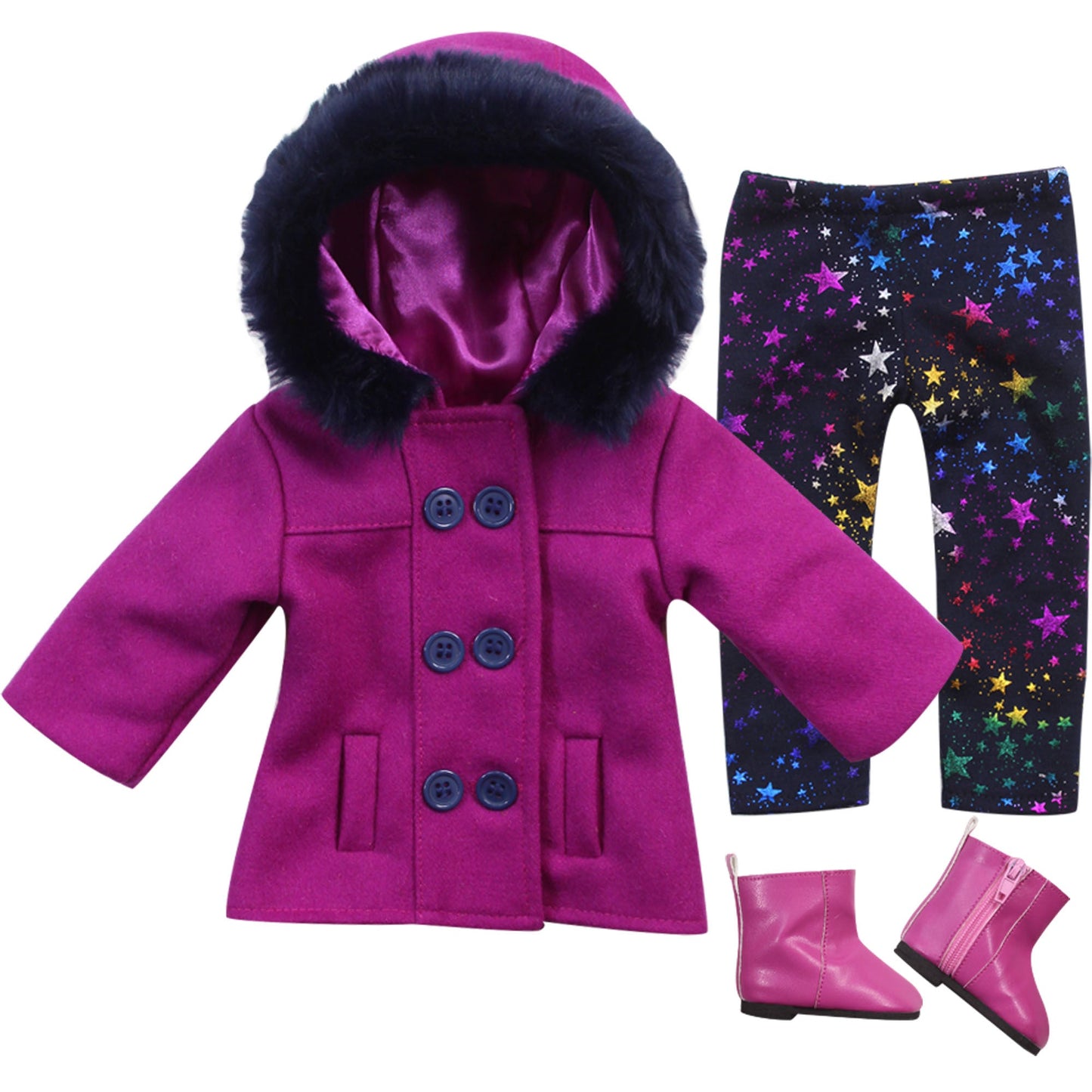 3 Piece Baby Dolls Clothes Set, 18" Doll Pink Coat & Star Outfit