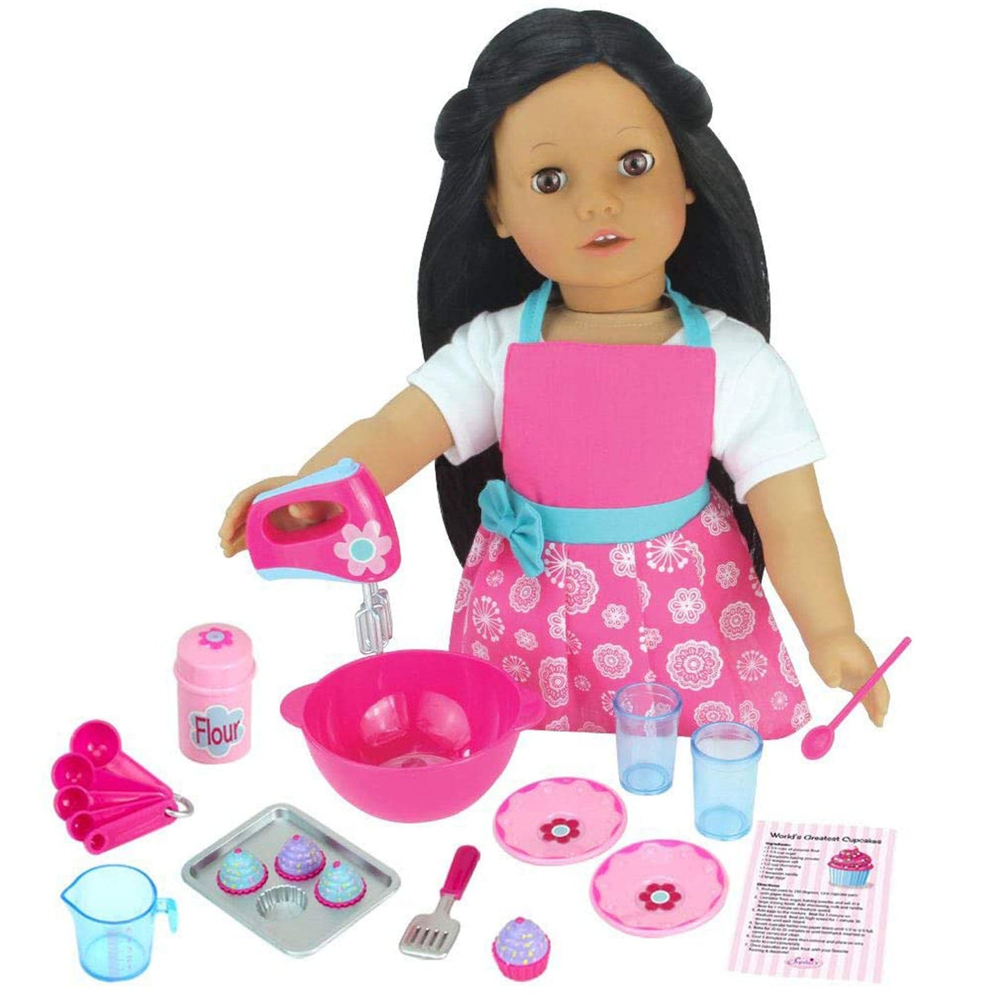 18" Baby Doll Baking, Cake Making Playset Mixer, Apron & 18 Pretend Accessories