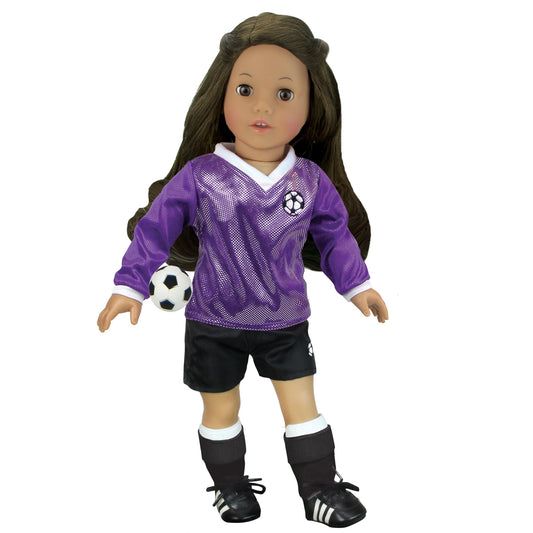 6 Piece Baby Dolls Clothes Set, 18" Doll Footballer Outfit Purple/Black