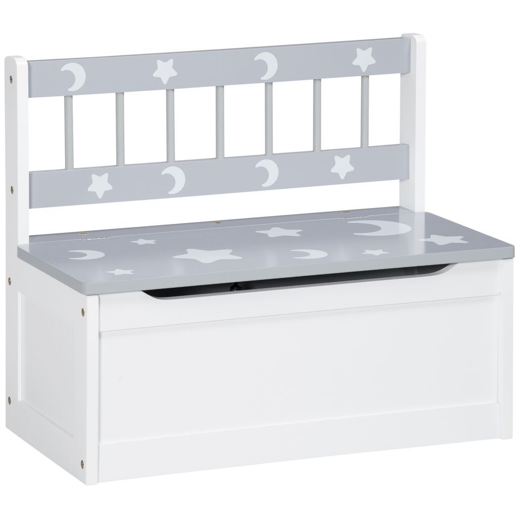 Two-In-One Wooden Toy Box, Kids Storage Bench w/ Safety Rod - Grey