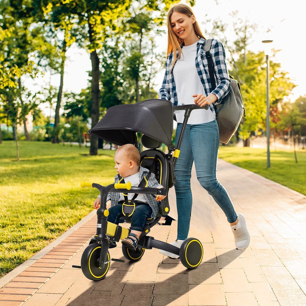 AIYAPLAY 3 in 1 Baby Trike, Tricycle for Kids Adjustable Push Handle - Yellow