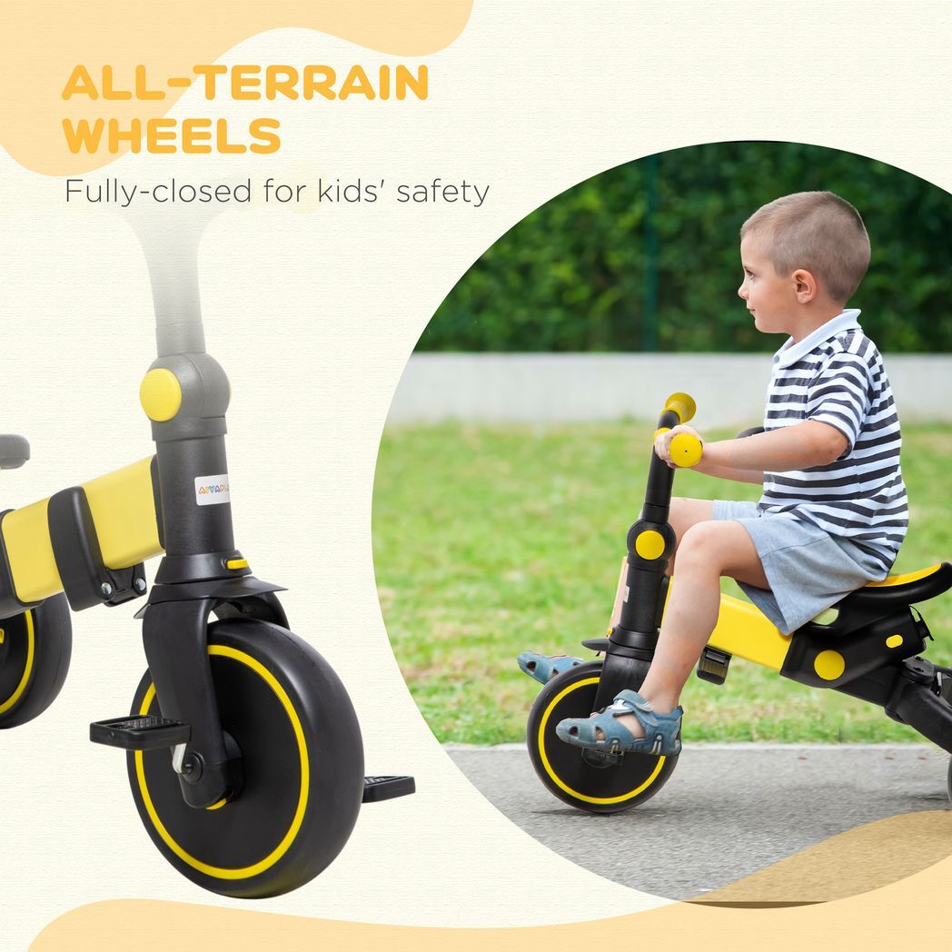 AIYAPLAY 3 in 1 Baby Trike, Tricycle for Kids Adjustable Push Handle - Yellow