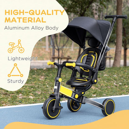 AIYAPLAY 3 in 1 Baby Trike, Tricycle for Kids Adjustable Push Handle - Yellow