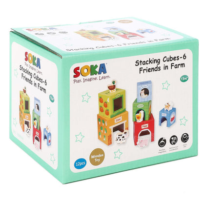 SOKA 12 Pcs Cardboard Farm Animals Stacking Cubes Educational Toy For Children