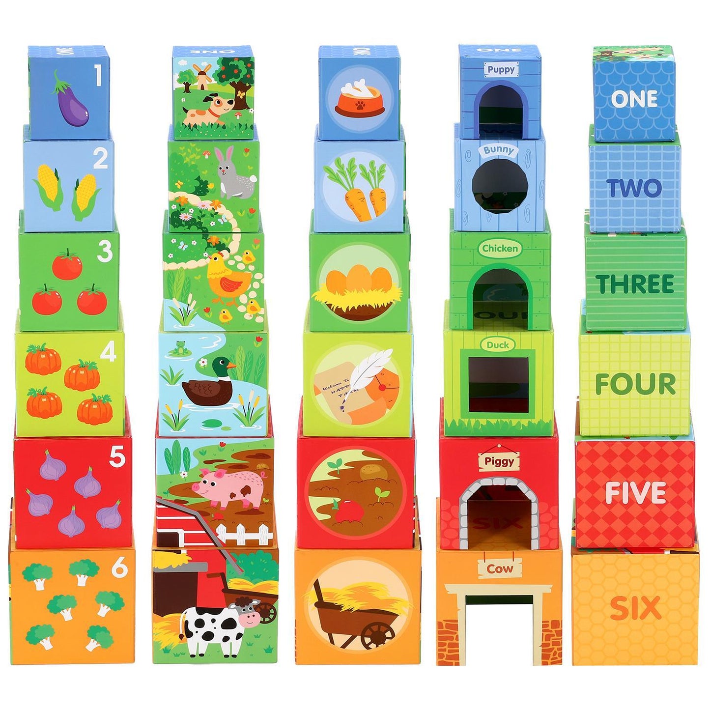 SOKA 12 Pcs Cardboard Farm Animals Stacking Cubes Educational Toy For Children