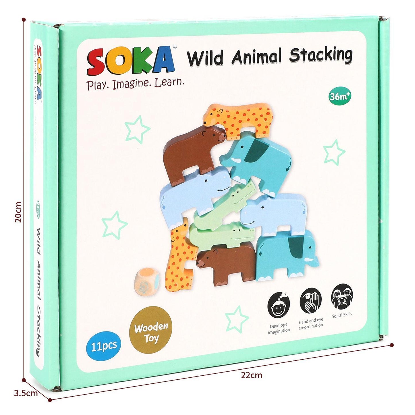 SOKA Wooden Wild Animal Stacking Toy Balancing Building Blocks 3 year old +