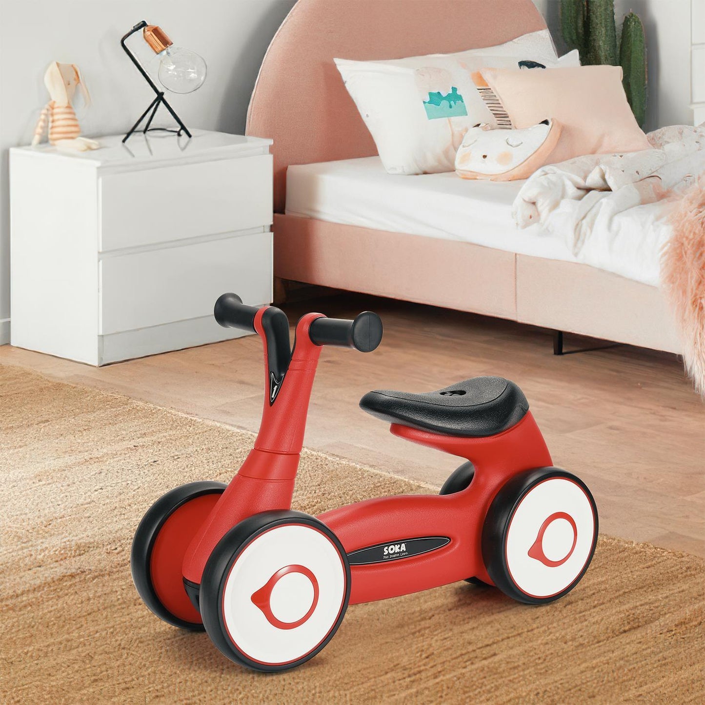 SOKA Balance Bike Toddler 4 Wheel Ride-on Bicycle Baby Balance Training Bike Toy - Red