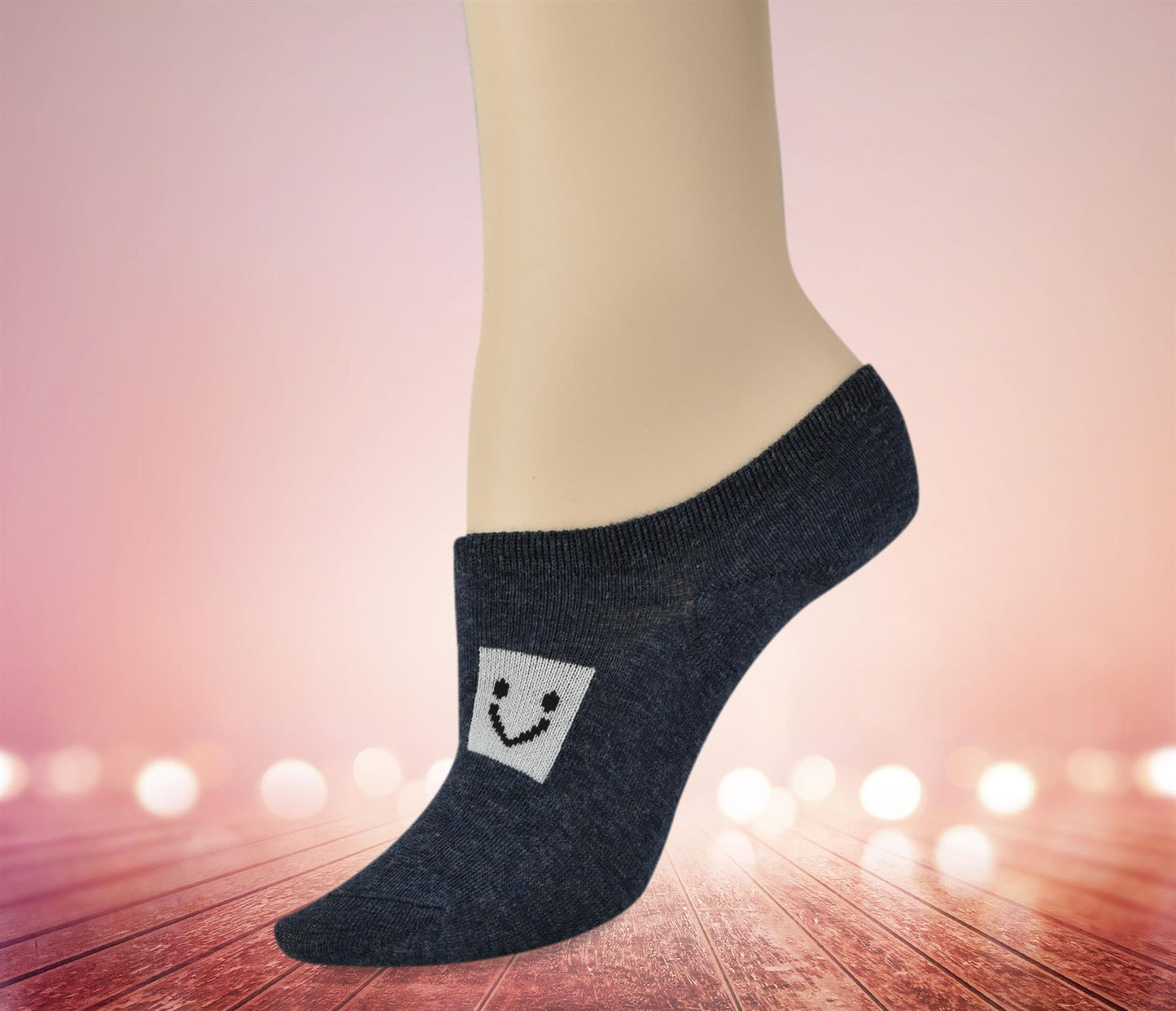 Smile Print Plain Ankle Socks 5 Pairs Pack - OneSize Fits all