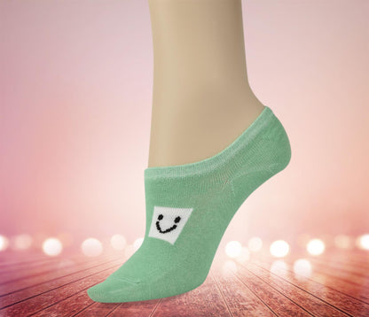 Smile Print Plain Ankle Socks 5 Pairs Pack - OneSize Fits all