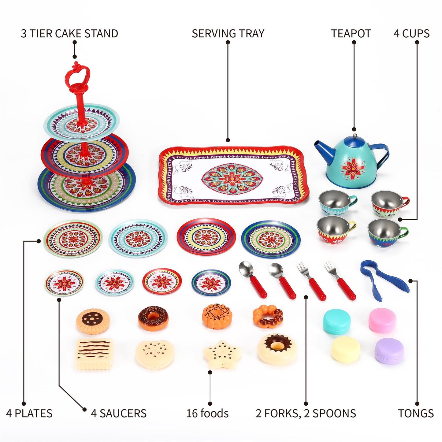 SOKA Vintage Design Metal Tea & Cakes Set Toy for Kids - 40 Pcs Classic style