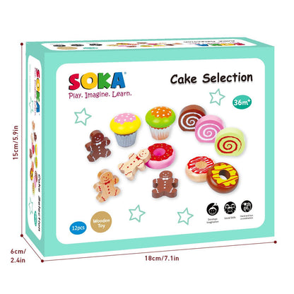 SOKA Cake Collection Wooden Set 12 PCS Pretend Play Toys Tea Party for Kids 3+