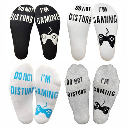 Do Not Disturb, I'm Gaming' Funny Ankle Gamer Socks , Black, White, Grey & Blue