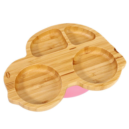 Bamboo Car Plate Bowl & Spoon Set Suction Bowl Stay-Put Design for Kids - PINK