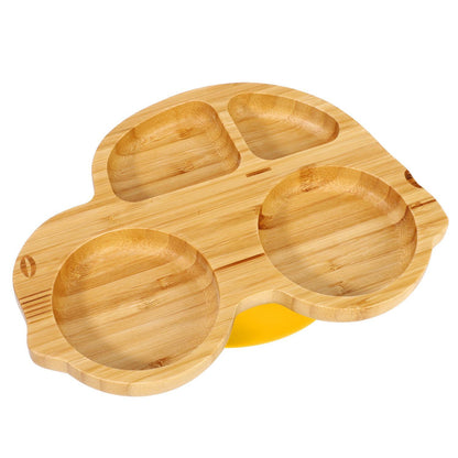 Bamboo Car Plate Bowl & Spoon Set Suction Bowl Stay-Put Design for Kids - YELLOW