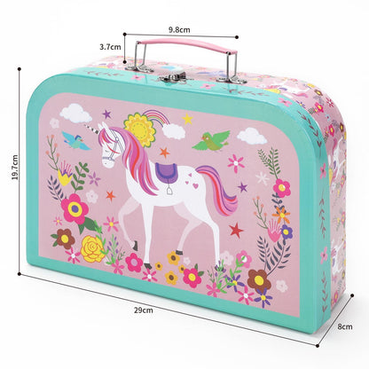 SOKA 18 Pcs Unicorn Metal Tin Kids Teapot Tea Party Set Carry Case Toy Pretend Role Play