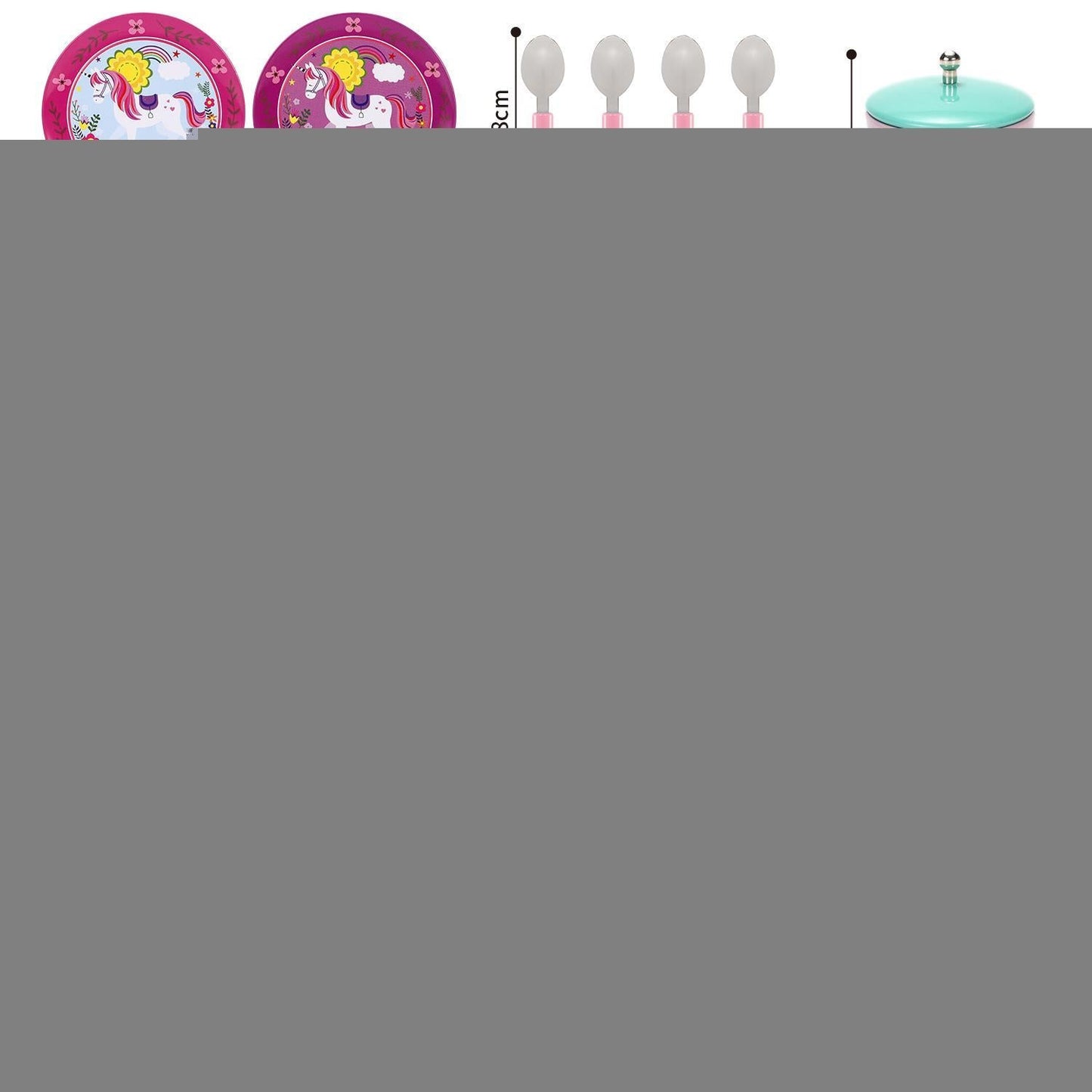 SOKA 18 Pcs Unicorn Metal Tin Kids Teapot Tea Party Set Carry Case Toy Pretend Role Play