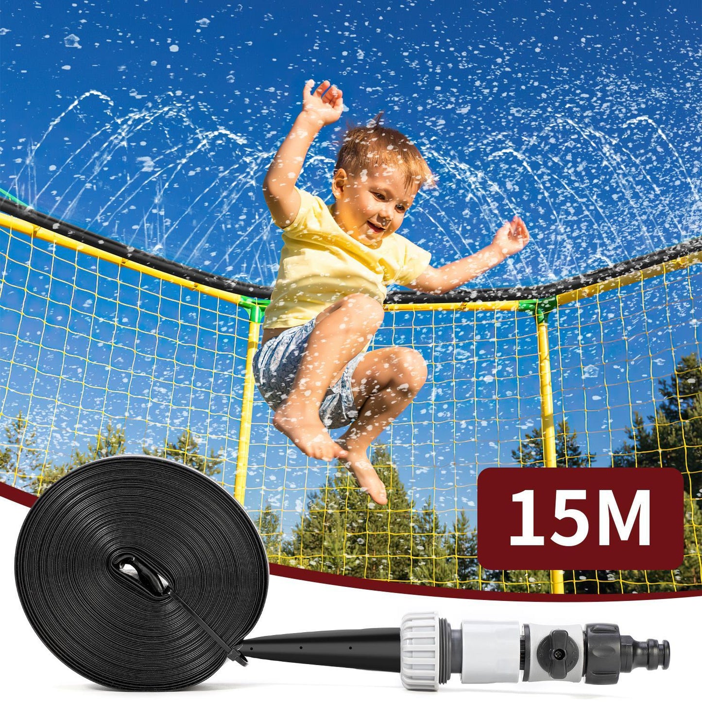 15M/49FT Trampoline Sprinkler, Outdoor Waterpark Hose Water Sprayer