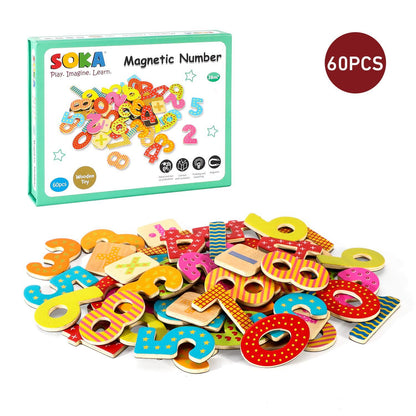 SOKA Magnetic Wooden Numbers (60 pcs) Developmental Toy Fridge Magnet Kids 3+