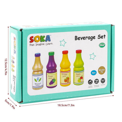 SOKA Wooden Pretend Play Kitchen Beverage Drinks Set Activity Toy Playset 2+