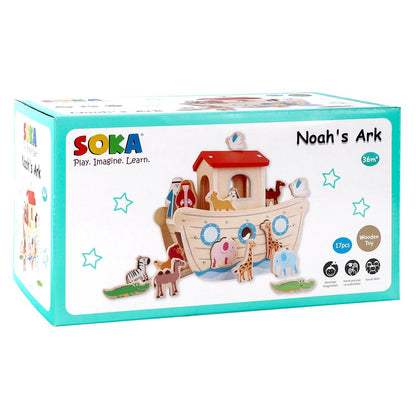 SOKA Wooden Noah's Ark Animal Boat Shape & Blocks Sorter Puzzle Activity Toy 3+