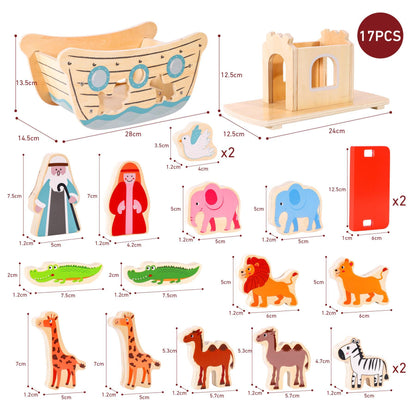 SOKA Wooden Noah's Ark Animal Boat Shape & Blocks Sorter Puzzle Activity Toy 3+