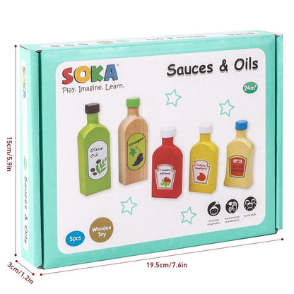 SOKA Wooden Pretend Play Kitchen Food Sauces & Oils Set Activity Toy Playset 2+