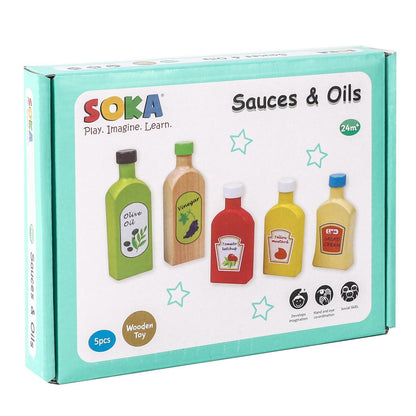 SOKA Wooden Pretend Play Kitchen Food Sauces & Oils Set Activity Toy Playset 2+