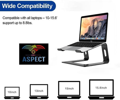 Aspect Metal Desktop Laptop Stand Compatible with All Laptops Size Range 10 to 15.6 Inches (BLACK)