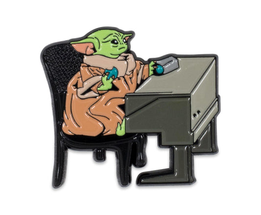 Star Wars: The Mandalorian Grogu Desk With Cookie Enamel Pin § Toynk Exclusive