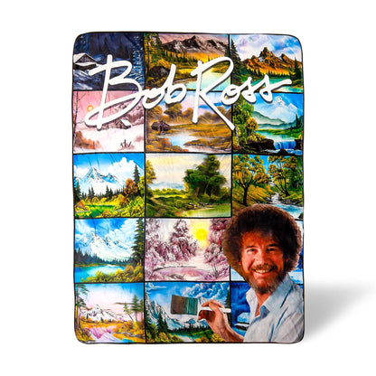 Bob Ross Oversized Fleece Sherpa Throw Blanket § 54 x 72 Inches