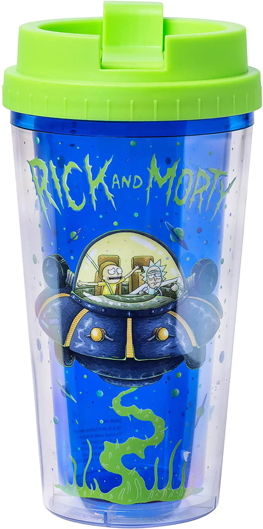 Rick and Morty Spaceship Googus Plastic Travel Mug With Lid § Holds 16 Ounces
