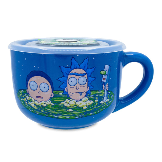 Rick and Morty Portal Heads Ceramic Soup Mug With Lid § Holds 24 Ounces