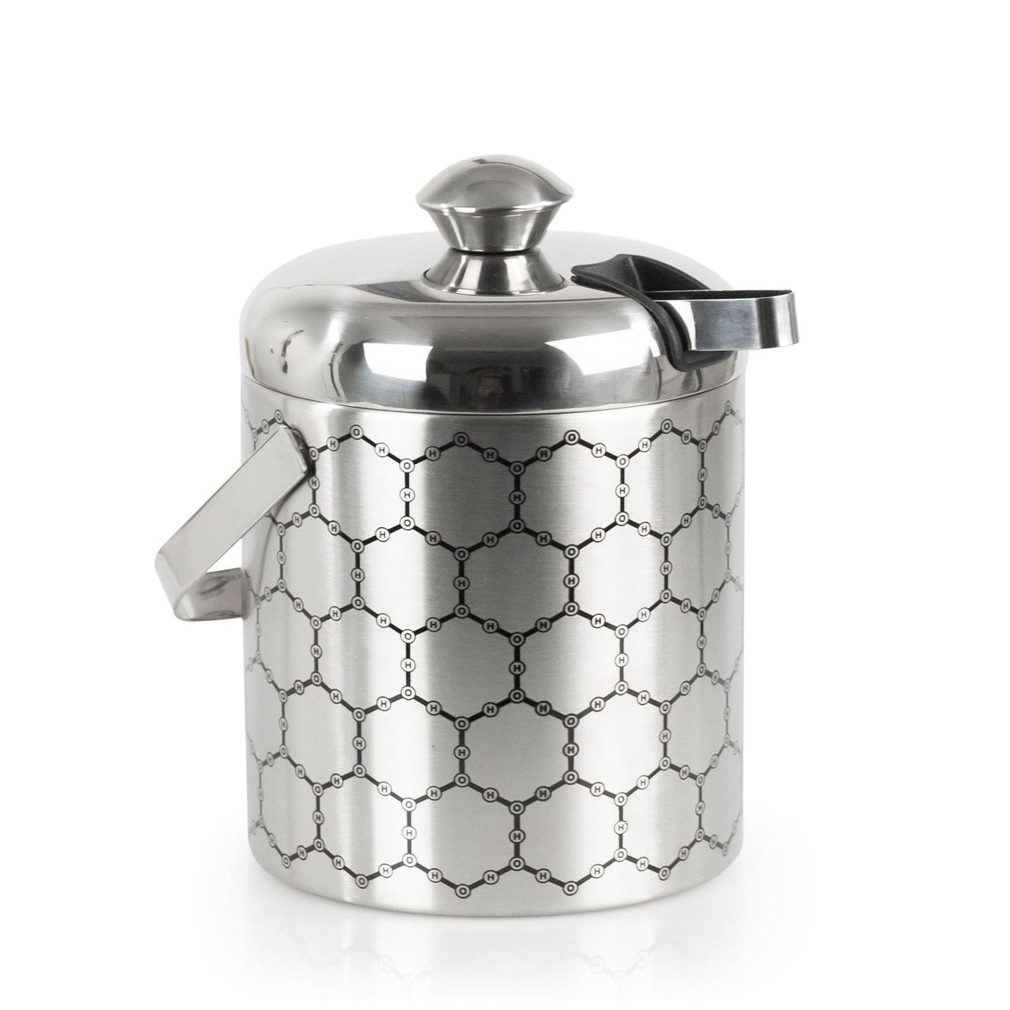 Stainless Steel Ice Bucket With Ice Molecule Pattern § Includes Set Of Ice Tongs